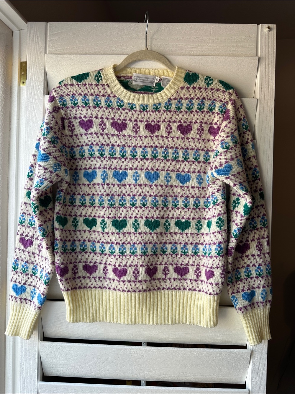 Vintage Heart Acrylic Knit Vintage Striped Fair Isle Novelty 70s 80s Sweater